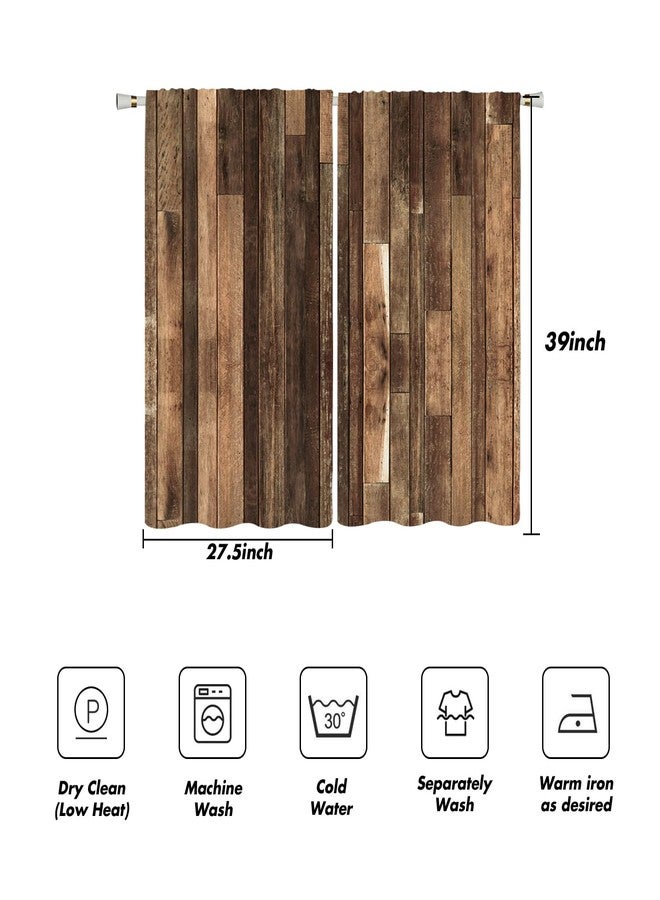 Kikiry Brown Western Kitchen Curtains Mini 27.5''W x 39''L Farmhouse Antique Barn Door Rustic Country Wooden Men Board Short Small Cafe Room Rod Pocket Window Drapes Treatment Tiers Fabric 1 Pair - Image 4